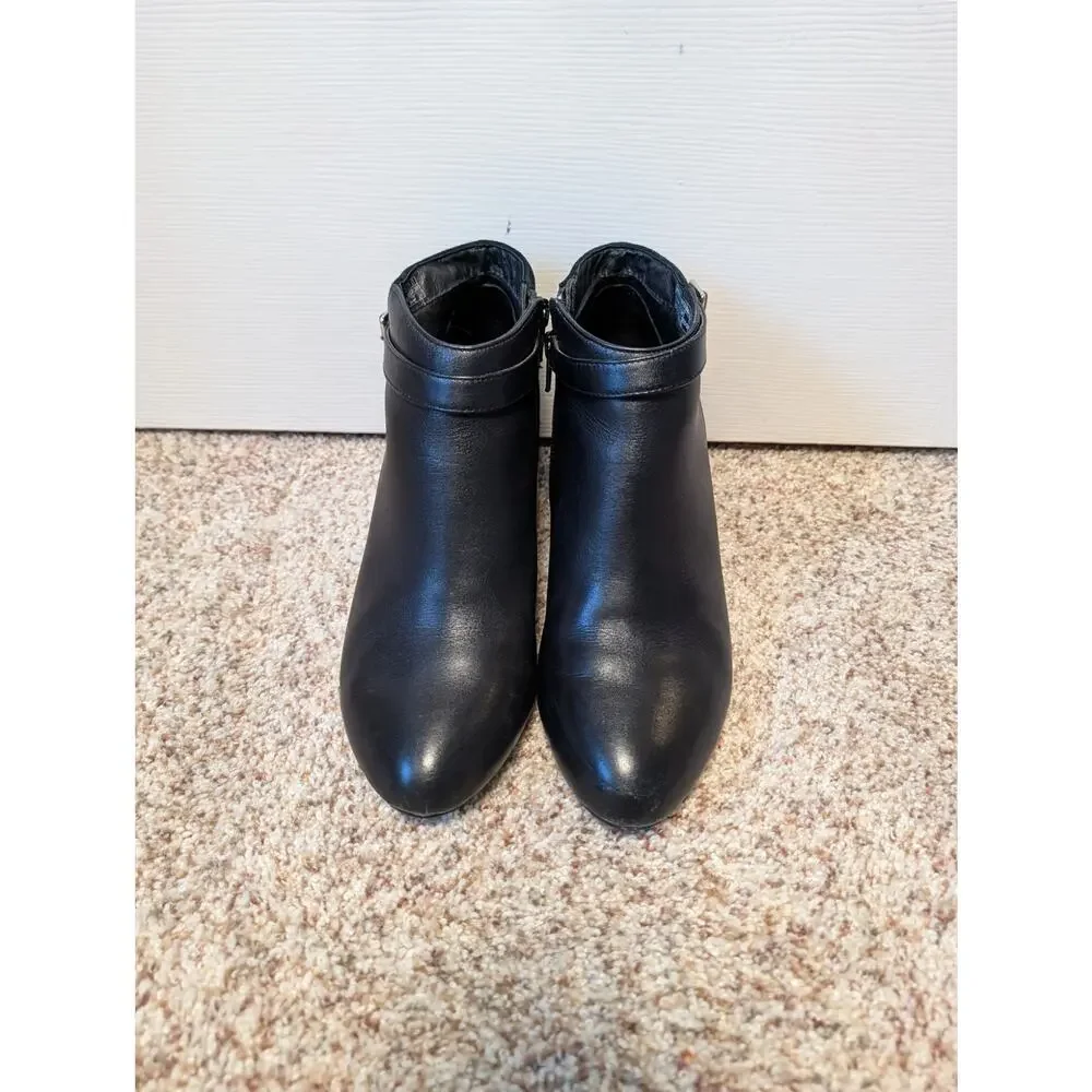 Vionic Shasta Womens 8.5 Black Leather Suede Ankle Boots Wedge Side Zip Buckle
